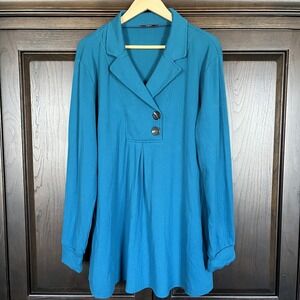 GAHARU Pullover Long Line Tunic Top Size XXL - Turquoise Flowy Lagenlook Comfy